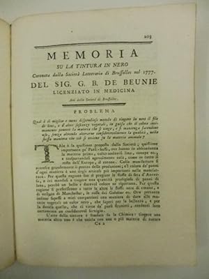 Memoria su la tintura in nero coronata dalla Societa' Letteraria di Brusselles nel 1777 del sig. ...