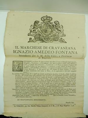 Il marchese di Cravanzana Ignazio Amedeo Fontana intendente per S. M. della citta' e Provincia di...