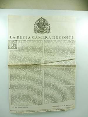 La Regia Camera de Conti. Essendosi S.S.R.M. degnata per sue Regie Patenti. d'accordare a Frances...