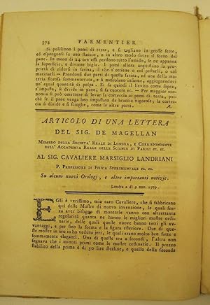Articolo di una lettera del sig. De Magellan. al sig. cavaliere Marsiglio Landriani. su alcuni nu...