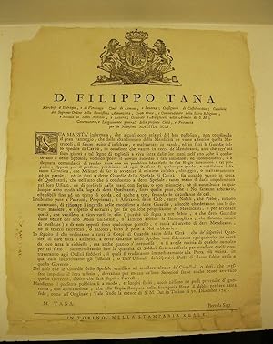 D. Filippo Tana Marchese d'Entraque, e di Verolengo, Conte di Limone e Santena.