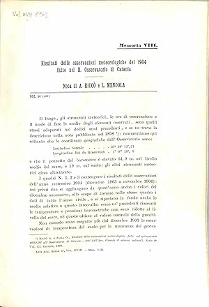 Risultati delle osservazioni meteorologiche del 1904 fatte nel R. Osservatorio di Catania UNITO A...