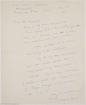 Autograph Letter Signed to Mr Hamilton, (Sir Stephen, 1909-1995, Poet & Critic)