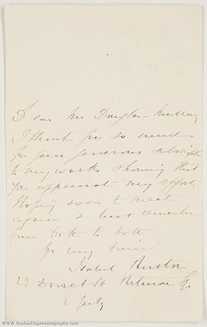 Autograph Letter Signed to Thomas Douglas Murray (Isabel, 1831-1896, née Arundell, Author & Trave...
