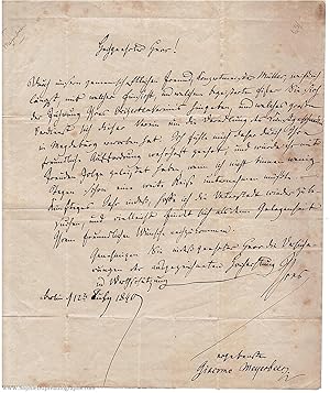 Handsome Autograph Letter Signed to Franz TESCA (Giacomo, 1791-1864, German Operatic Composer)