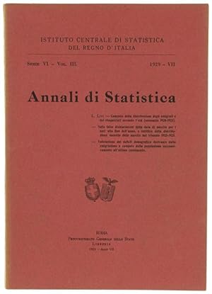 ANNALI DI STATISTICA, Serie VI, volume III.: