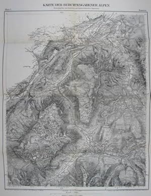 Karte der Berchtesgadener Alpen. Blatt I. Ramsau. Mehrf. gef. Kupferstich-Karte aus Zeitschrift d...