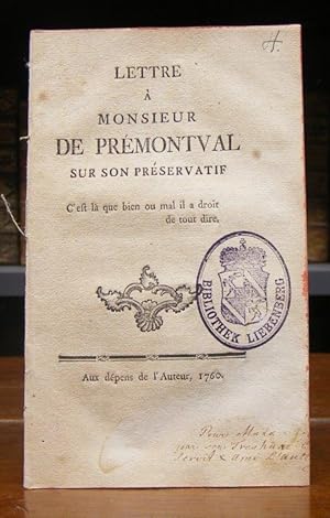 Lettre à Monsieur de Prémontval sur son préservatif.