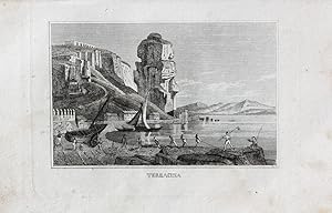 "Terracina" originaler Stahlstich ca.8,5x13,5cm (Darstellung/image size) auf Bütten-Papier (14x21...