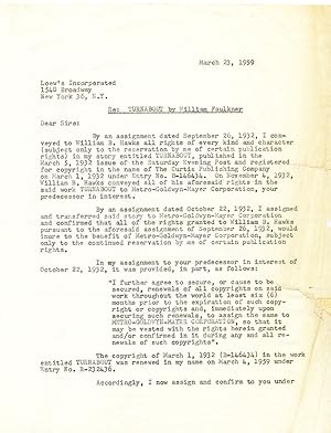 FAULKNER, WILLIAM. "Turnabout," Film Contract for Distribution Rights