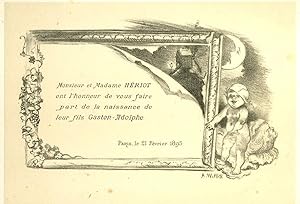 Monsieur et Madame Heriot . la naissance de leur fils Gaston- Adolphe. Lithograph birth announcem...