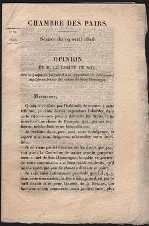 [Caption Title:] Chambre des Pairs. Séance du 19 avril 1826. Opinion de M. le comte de Noé, Sur l...