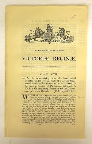 An Act for indemnifying those who have issued or acted under certain parts of a certain Ordinance...