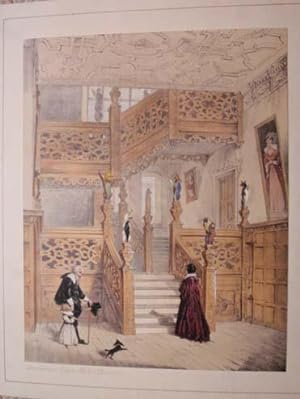 A Fine Original Hand Coloured Lithograph Illustration of the Staircase at Crewe Hall in Cheshire ...