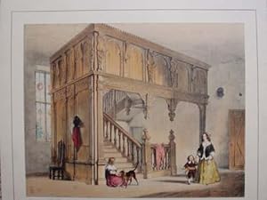 A Fine Original Hand Coloured Lithograph Illustration of the Staircase at Wakehurst Place in Suss...