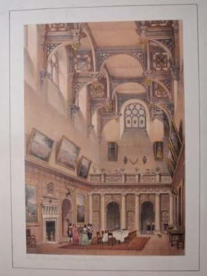 A Fine Original Hand Coloured Lithograph Illustration of the Hall at Wollaton Hall in Nottinghams...