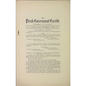 The Perak Government Gazette. Vol.V. No.31. Friday September 16, 1892.