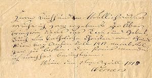 Eigh. Schriftstück mit Unterschrift ("Werner"), Wien, 3. 4. 1818 (korrigiert aus "1817"), 1 Seite...