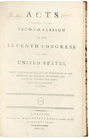 Acts Passed at the Second Session of the Seventh Congress of the United States, begun and held at...