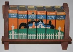 [Faux Books] Deskset Set of Six Faux Books, with a classic Art Deco period bucolic cottage image ...
