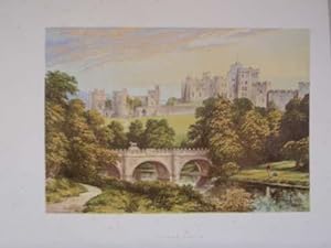 An Original Antique Woodblock Colour Print Illustrating Alnwick Castle in Northumberland.from The...