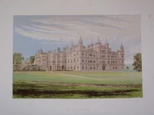 An Original Antique Colour Print Illustrating Burghley House in Lincolnshire. Published Ca 1880.