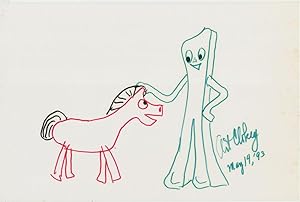 Original Art SIGNED. Drawing of Gumby and Pokey on oblong card, 7 x 10.5 inches, May 14, "'93."