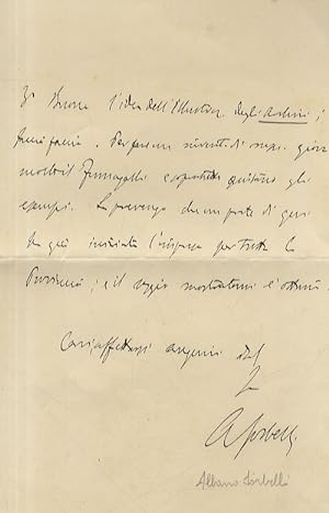 Lettera manoscritta autografa, firmata, stesa su tre facciate, su carta intestata "Comune di Bolo...