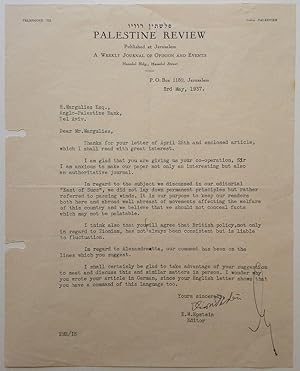 Exceedingly Rare and Important Typed Letter Signed as "Eliahu Epstein"