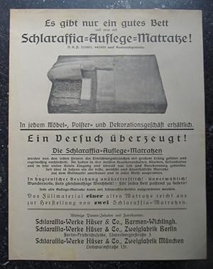 Werbeblatt der Firma Schlaraffia-Werke Barmen-Wichlinghausen für Schlaraffia-Auflege-Matratze !