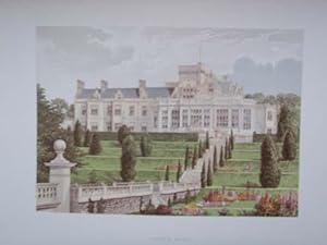 An Original Antique Woodblock Colour Print Illustrating Easton Hall in Lincolnshire from The Pict...