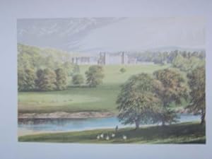 An Original Antique Woodblock Colour Print Illustrating Floors Castle in Roxburghshire from The P...