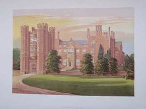 An Original Antique Woodblock Colour Print Illustrating Kirtling Tower in Cambridgeshire from The...