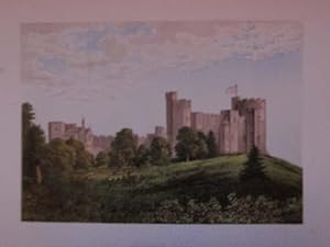 An Original Antique Woodblock Colour Print Illustrating Peckforton Castle in Cheshire from The Pi...