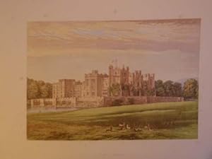 An original antique woodblock colour print illustrating Raby Castle in Durham from The Picturesqu...