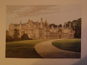 An original antique woodblock colour print illustrating Rushton Hall Northamptonshire from The Pi...
