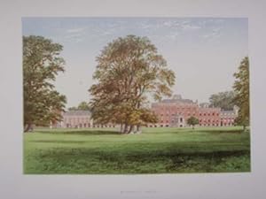 . An original antique woodblock colour print illustrating Wimpole Hall, Cambridgeshire from The P...