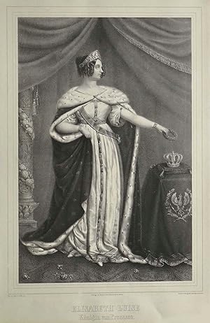 (München 13. 11. 1801 - 04. 12. 1873 Dresden). Prinzessin von Bayern. Ganzporträt im Hermelin-Umh...