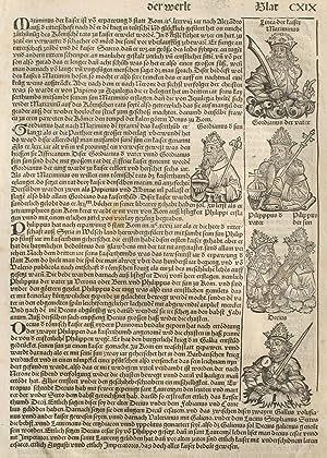 Liber chronicarum- Nuremberg Chronicle, an individual page from the Chronicle featuring Emporer M...