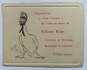 Très rare carte dinvitation pour lExposition de lOeuvre inédit de Félicien Rops.