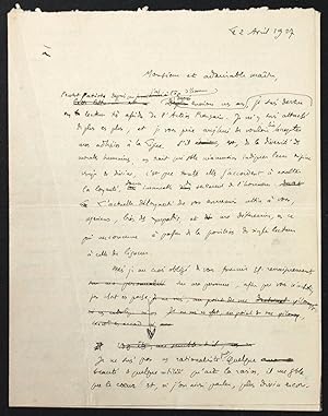 [Manuscrit autographe signé] Brouillon de lettre à Charles Maurras pour demander son adhésion à l...