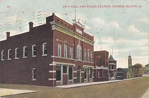 1909 Postcard View of City Hall and Police Station Council Bluffs, Iowa