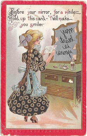 Original 1911 Valentine's Day Postcard , Trick Card , Artist Signed Dwig