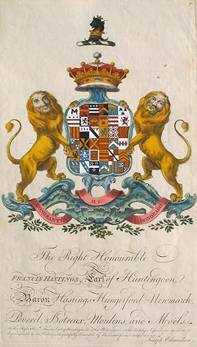 Family Crest of The Right Honourable, Francis Hastings, Earl of Huntington, Baron Hastings, Hunge...