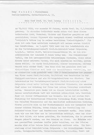 Masch. Aufsatz "Mein Chef Prof. Dr. Carl Ludwig Schleich", o.D. (1939), Berlin-Lankwitz, 2 Seiten...