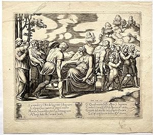 [Antique engraving, ca 1562] LA MADRE E 'L RE' DI LAGRIME SI BAGNANO COL POPOL SUO . [Set title: ...