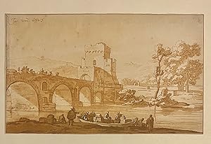 [Antique print, printdrawing, Rome, 1821] View of the Ponte Molle in Rome, published ca. 1821, 1 p.