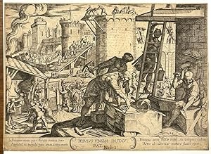 [Antique engraving, 1613] Populus urbem instaurat [Israelites building Jerusalem], published 1613...