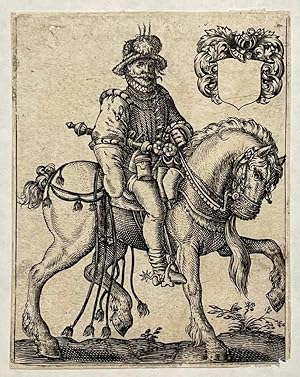 [Antique engraving, ca 1700] Man on a horse (originele gravure man op een paard), published ca 17...