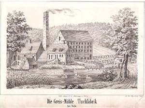 Die Greis-Mühle. Tuchfabrik bei Veile. Federlithographie von Carl Warnberg.